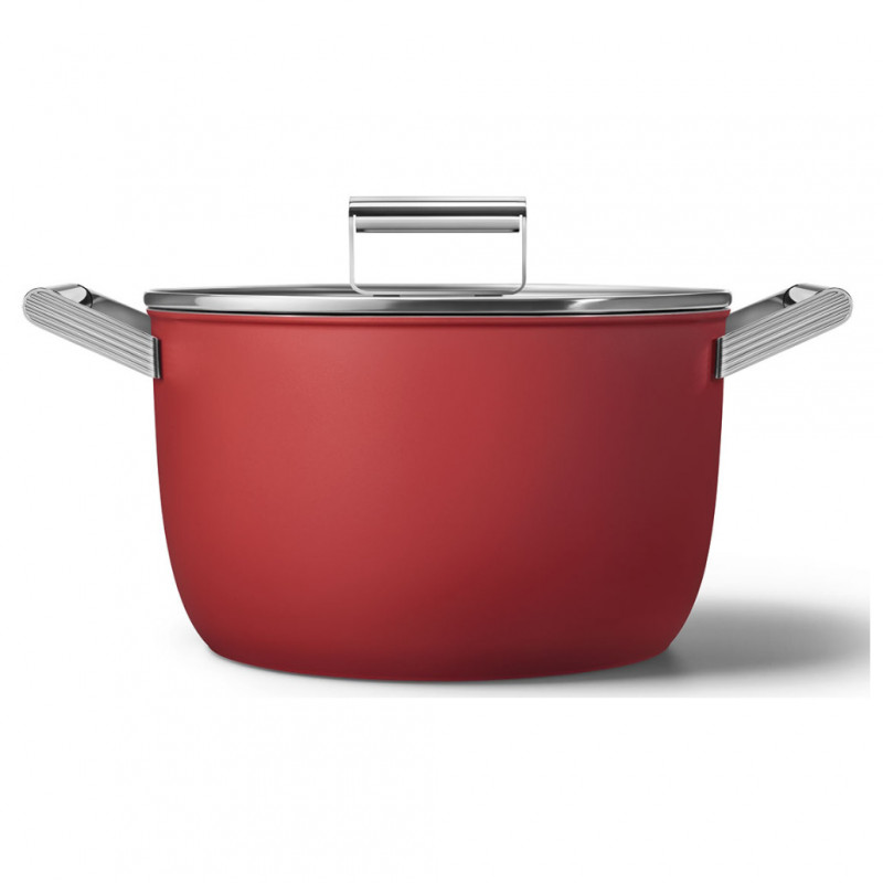 Тенджера SMEG CKFC2611RDM, 7.7 л, Ø26 см, Тефлоново покритие, До 250°C, Индукция, Червен