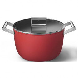 Тенджера SMEG CKFC2611RDM, 7.7 л, Ø26 см, Тефлоново покритие, До 250°C, Индукция, Червен