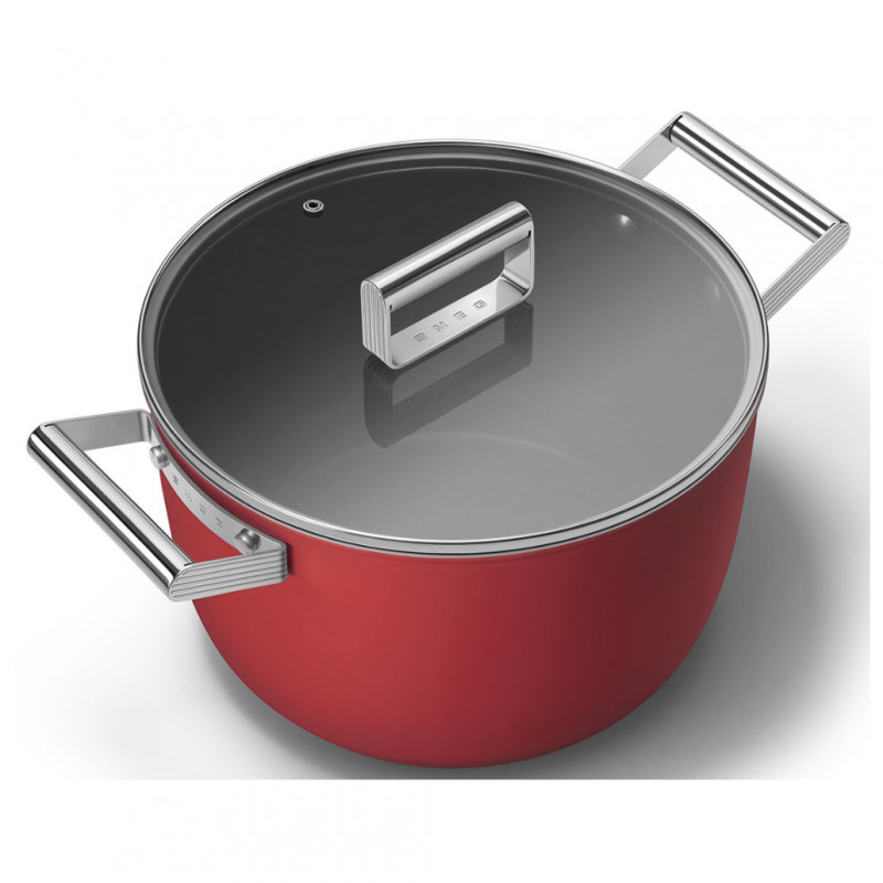 Тенджера SMEG CKFC2611RDM, 7.7 л, Ø26 см, Тефлоново покритие, До 250°C, Индукция, Червен