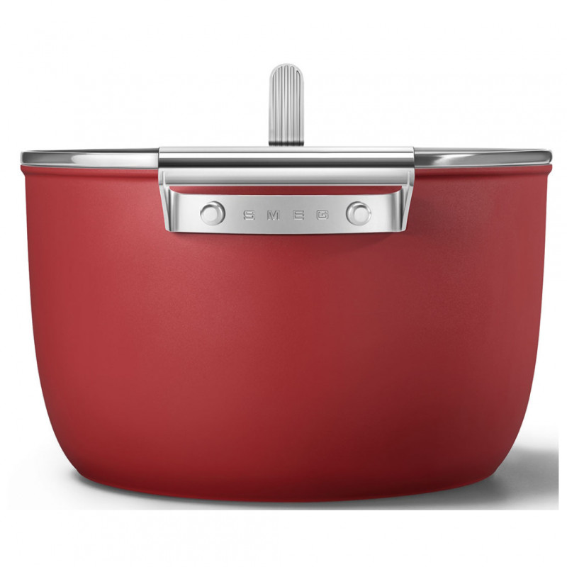 Тенджера SMEG CKFC2611RDM, 7.7 л, Ø26 см, Тефлоново покритие, До 250°C, Индукция, Червен