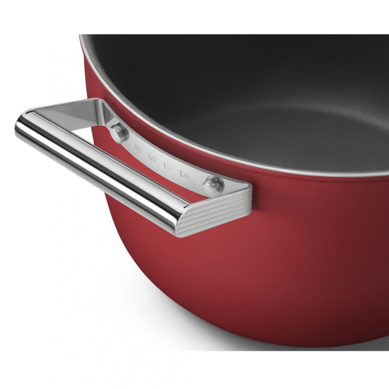 Тенджера SMEG CKFC2611RDM, 7.7 л, Ø26 см, Тефлоново покритие, До 250°C, Индукция, Червен