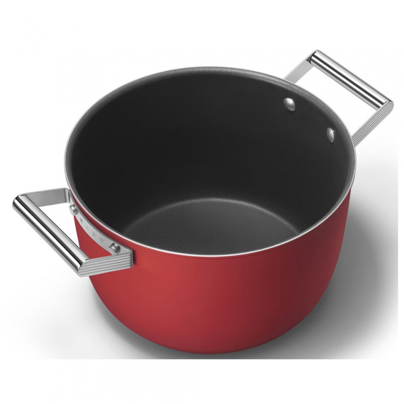Тенджера SMEG CKFC2611RDM, 7.7 л, Ø26 см, Тефлоново покритие, До 250°C, Индукция, Червен