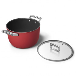 Тенджера SMEG CKFC2611RDM, 7.7 л, Ø26 см, Тефлоново покритие, До 250°C, Индукция, Червен