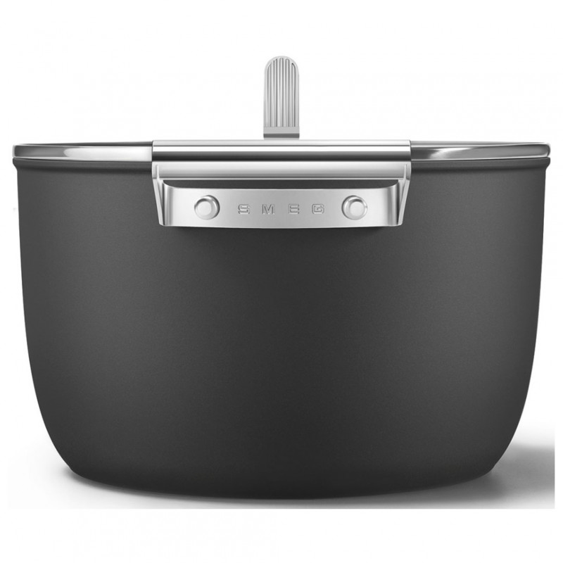 Тенджера SMEG CKFC2611BLM, 7.7 л, Ø26 см, Тефлоново покритие, До 250°C, Индукция, Черен