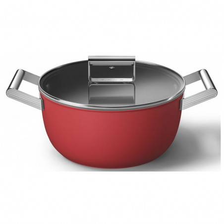 Тенджера SMEG CKFC2411RDM, 4.8 л, Ø24 см, Тефлоново покритие, До 250°C, Индукция, Червен