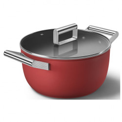 Тенджера SMEG CKFC2411RDM, 4.8 л, Ø24 см, Тефлоново покритие, До 250°C, Индукция, Червен