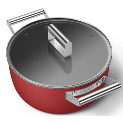 Тенджера SMEG CKFC2411RDM, 4.8 л, Ø24 см, Тефлоново покритие, До 250°C, Индукция, Червен