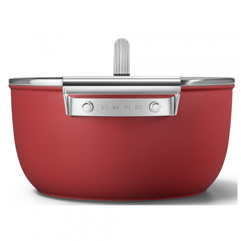 Тенджера SMEG CKFC2411RDM, 4.8 л, Ø24 см, Тефлоново покритие, До 250°C, Индукция, Червен