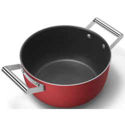 Тенджера SMEG CKFC2411RDM, 4.8 л, Ø24 см, Тефлоново покритие, До 250°C, Индукция, Червен