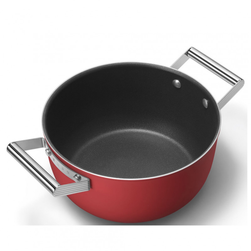 Тенджера SMEG CKFC2411RDM, 4.8 л, Ø24 см, Тефлоново покритие, До 250°C, Индукция, Червен