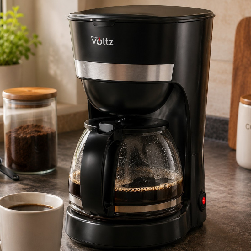 Кафемашина Oliver Voltz OV51170WN, 600W, 1.25 л, Противокапкова система, Прозрачен резервоар за вода, Черен