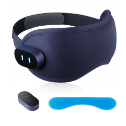 Масажор за очи Medivon Horizon HYPNOS, 6 W, Режим на загряване и охлаждане, Вибрации, Намалява мускулното напрежение, Bluetooth, Тъмносин