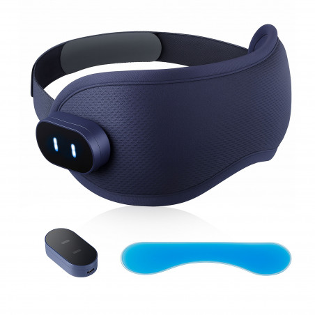Масажор за очи Medivon Horizon HYPNOS, 6 W, Режим на загряване и охлаждане, Вибрации, Намалява мускулното напрежение, Bluetooth, Тъмносин