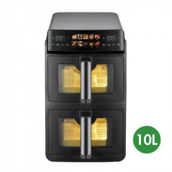 Двоен фритюрник с горещ въздух Just Perfecto JP-AF10DB, 2600 W, 10 л, 10 програми, 80-200 C, Rapid Hot Air Circulation, Синхронизирано готвене, Черен