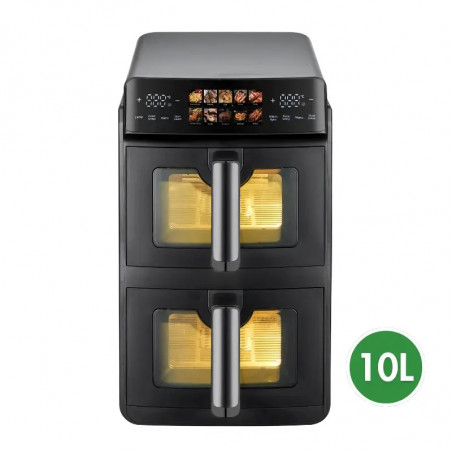 Двоен фритюрник с горещ въздух Just Perfecto JP-AF10DB, 2600 W, 10 л, 10 програми, 80-200 C, Rapid Hot Air Circulation, Синхронизирано готвене, Черен