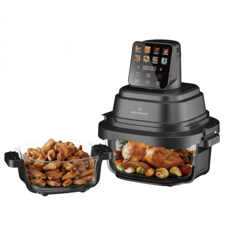 Фритюрник с горещ въздух Just Perfecto JP-AF4GL, 1500 W, 1.5/4 л, 8 програми, 80-200 C, 360° Hot Air Circulation, Термоустойчива стъклена конструкция, Черен