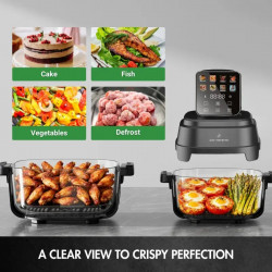 Фритюрник с горещ въздух Just Perfecto JP-AF4GL, 1500 W, 1.5/4 л, 8 програми, 80-200 C, 360° Hot Air Circulation, Термоустойчива стъклена конструкция, Черен