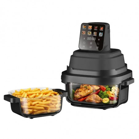 Фритюрник с горещ въздух Just Perfecto JP-AF4GL, 1500 W, 1.5/4 л, 8 програми, 80-200 C, 360° Hot Air Circulation, Термоустойчива стъклена конструкция, Черен