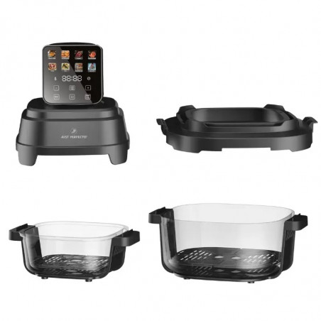 Фритюрник с горещ въздух Just Perfecto JP-AF4GL, 1500 W, 1.5/4 л, 8 програми, 80-200 C, 360° Hot Air Circulation, Термоустойчива стъклена конструкция, Черен