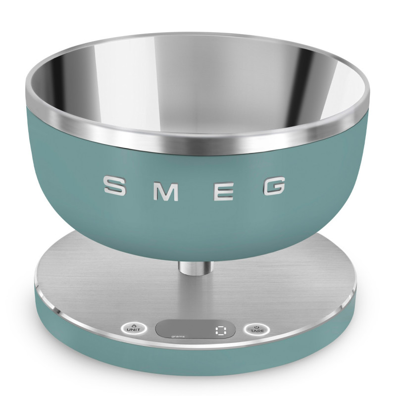 Кухненска везна Smeg Collezione KSC01EGMWW, До 5 кг/5 л, ТАРА, LED дисплей, Противоплъзгаща се основа, Автономия до 36 часа, Изумрудено зелен