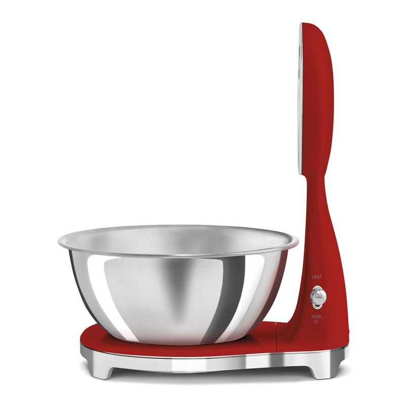 Кухненска везна Smeg KSF01RDWW, Аналогов и дигитален дисплей, До 5 кг/5 л, ТАРА, LED дисплей, Противоплъзгаща се основа, Автономия до 36 часа, Червен
