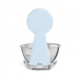 Кухненска везна Smeg KSF01PBWW, Аналогов и дигитален дисплей, До 5 кг/5 л, ТАРА, LED дисплей, Противоплъзгаща се основа, Автономия до 36 часа, Пастелно син