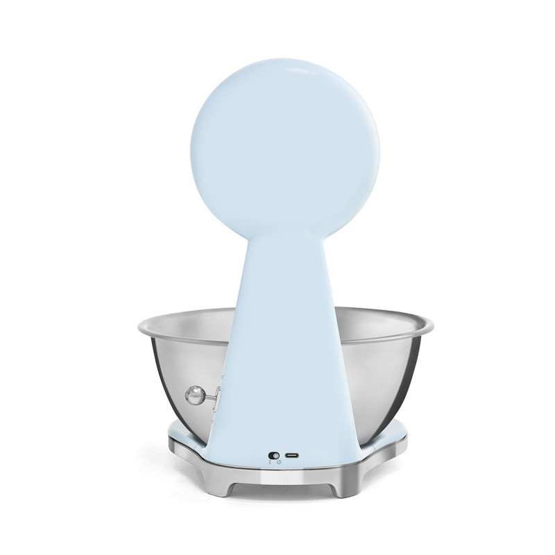 Кухненска везна Smeg KSF01PBWW, Аналогов и дигитален дисплей, До 5 кг/5 л, ТАРА, LED дисплей, Противоплъзгаща се основа, Автономия до 36 часа, Пастелно син