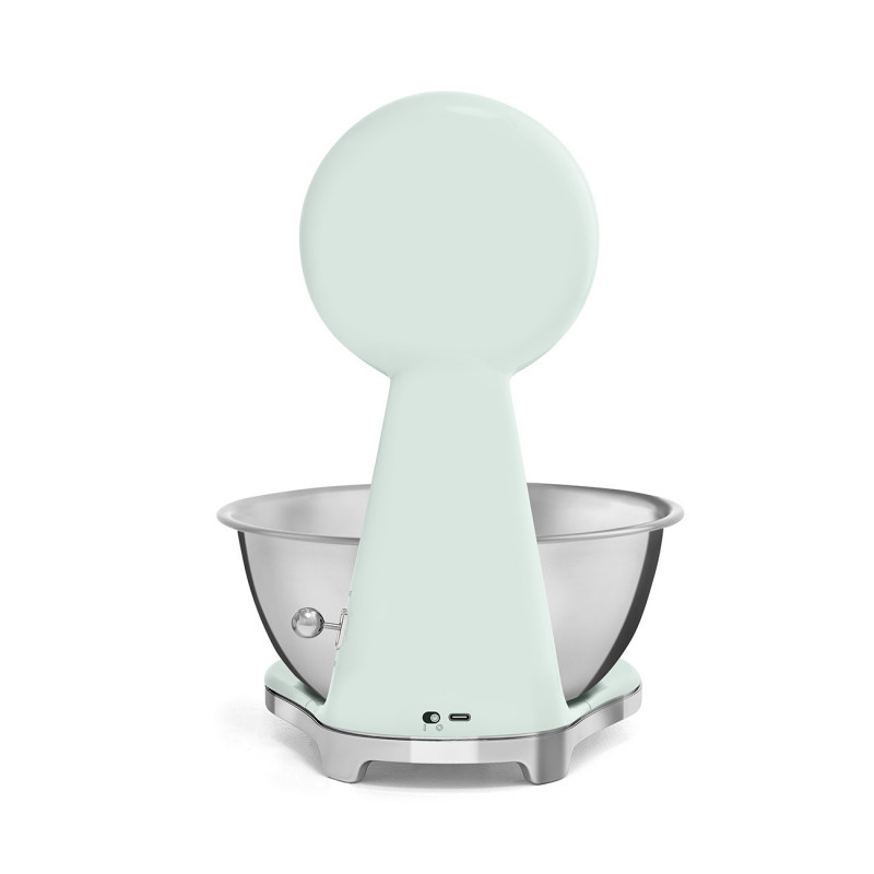 Кухненска везна Smeg KSF01PGWW, Аналогов и дигитален дисплей, До 5 кг/5 л, ТАРА, LED дисплей, Противоплъзгаща се основа, Автономия до 36 часа, Пастелно зелен