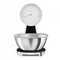 Кухненска везна Smeg KSF01BLWW, Аналогов и дигитален дисплей, До 5 кг/5 л, ТАРА, LED дисплей, Противоплъзгаща се основа, Автономия до 36 часа, Черен
