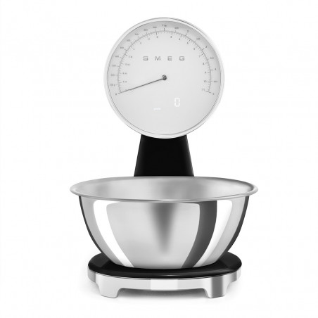 Кухненска везна Smeg KSF01BLWW, Аналогов и дигитален дисплей, До 5 кг/5 л, ТАРА, LED дисплей, Противоплъзгаща се основа, Автономия до 36 часа, Черен