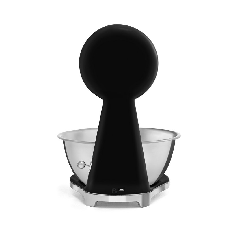 Кухненска везна Smeg KSF01BLWW, Аналогов и дигитален дисплей, До 5 кг/5 л, ТАРА, LED дисплей, Противоплъзгаща се основа, Автономия до 36 часа, Черен