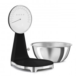 Кухненска везна Smeg KSF01BLWW, Аналогов и дигитален дисплей, До 5 кг/5 л, ТАРА, LED дисплей, Противоплъзгаща се основа, Автономия до 36 часа, Черен