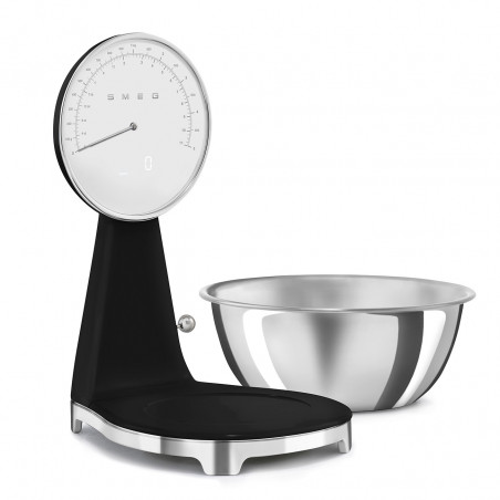 Кухненска везна Smeg KSF01BLWW, Аналогов и дигитален дисплей, До 5 кг/5 л, ТАРА, LED дисплей, Противоплъзгаща се основа, Автономия до 36 часа, Черен