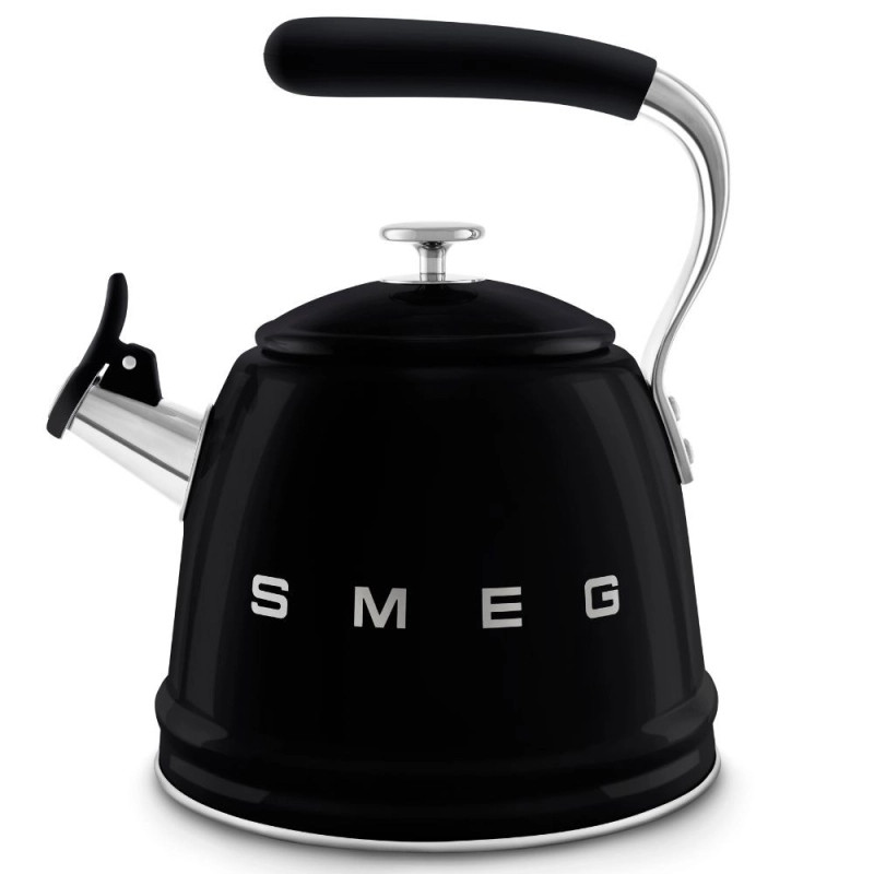 Свирещ чайник Smeg CKLW2001BL,  2.3 л, Индукция, Ненагряваща се дръжка, Стомана, Черен