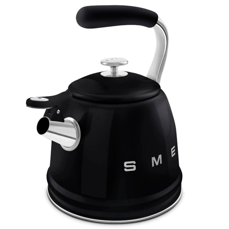 Свирещ чайник Smeg CKLW2001BL,  2.3 л, Индукция, Ненагряваща се дръжка, Стомана, Черен