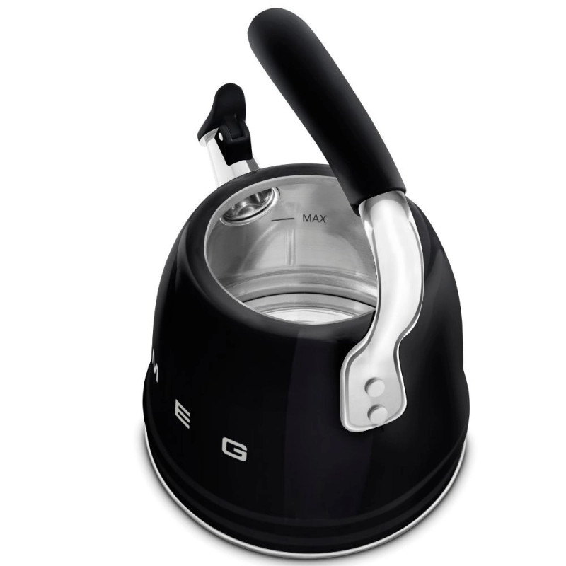 Свирещ чайник Smeg CKLW2001BL,  2.3 л, Индукция, Ненагряваща се дръжка, Стомана, Черен