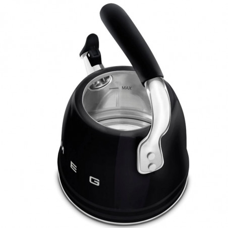 Свирещ чайник Smeg CKLW2001BL,  2.3 л, Индукция, Ненагряваща се дръжка, Стомана, Черен