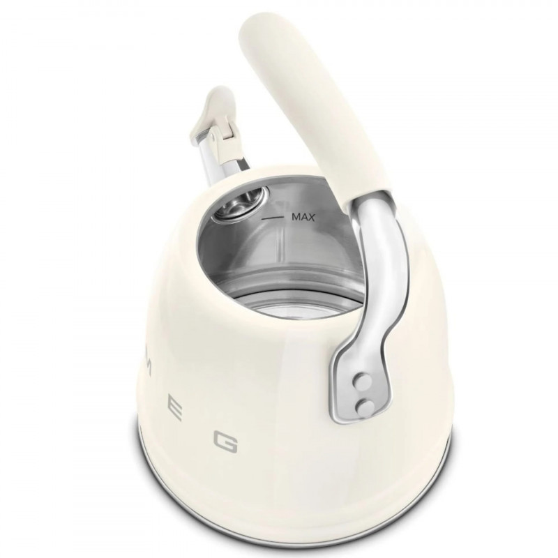 Свирещ чайник Smeg WKF01CR, 2.3 л, Индукция, Ненагряваща се дръжка, Стомана, Крем
