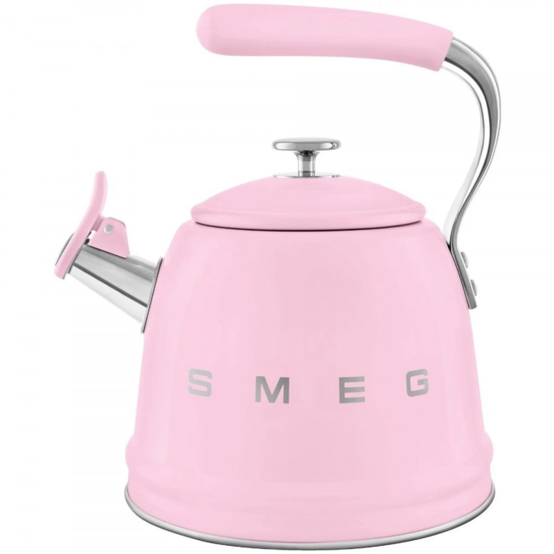 Свирещ чайник Smeg WKF01PK, 2.3 л, Индукция, Ненагряваща се дръжка, Стомана, Розов
