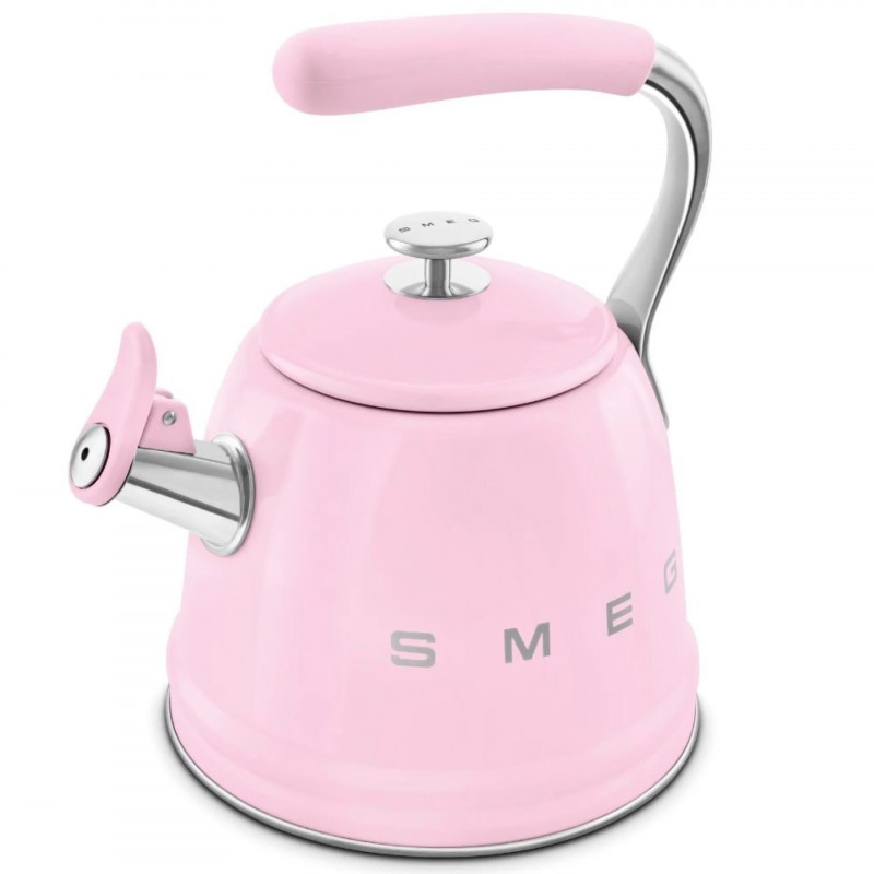 Свирещ чайник Smeg WKF01PK, 2.3 л, Индукция, Ненагряваща се дръжка, Стомана, Розов