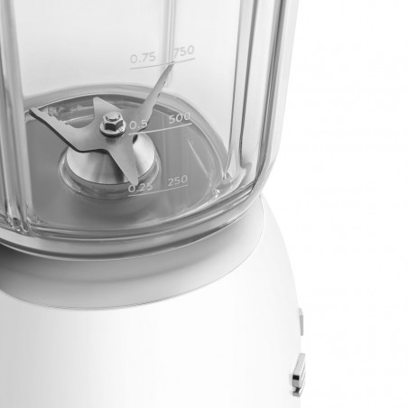 Блендер Smeg BLF03WHEU, 800W, 1.5 л, 18000 об/мин, 4 програми, 4 скорости + Пулс, Неръждаема стомана, Бял