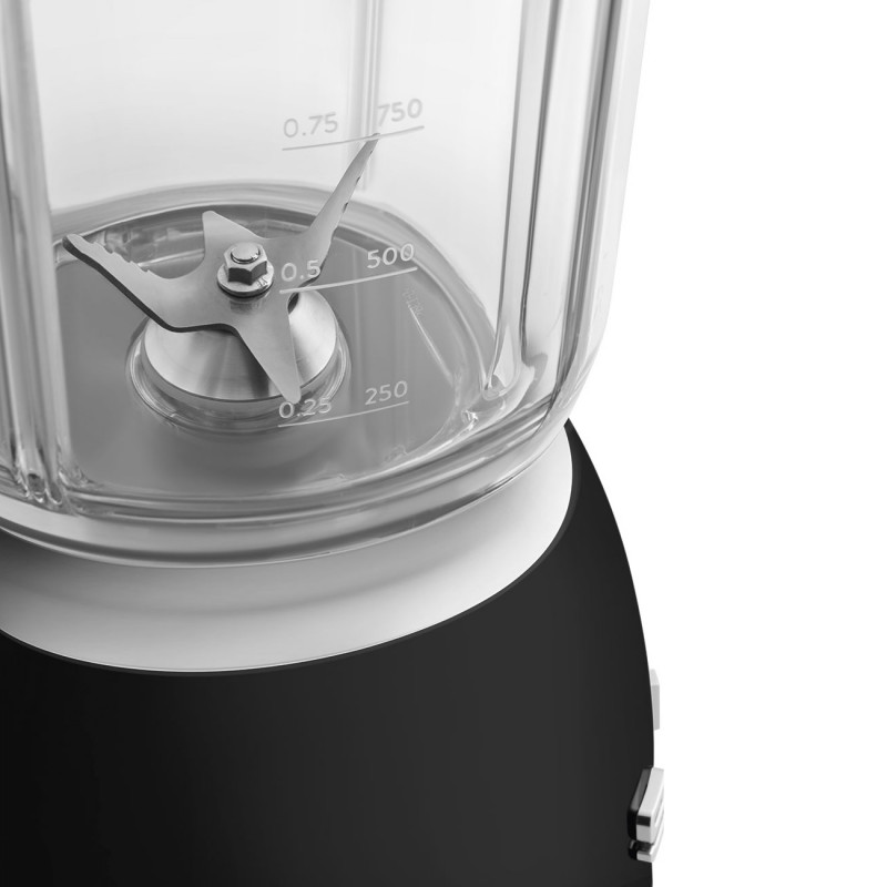 Блендер Smeg BLF03BLEU, 800W, 1.5 л, 18000 об/мин, 4 програми, 4 скорости + Пулс, Неръждаема стомана, Черен