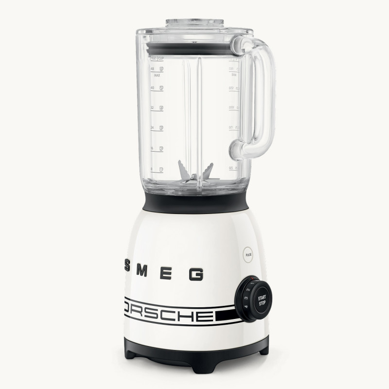 Блендер Smeg Porsche BLF03PCWEU, 800W, 1.5 л, 18000 об/мин, 4 програми, 4 скорости + Пулс, Неръждаема стомана, Бял