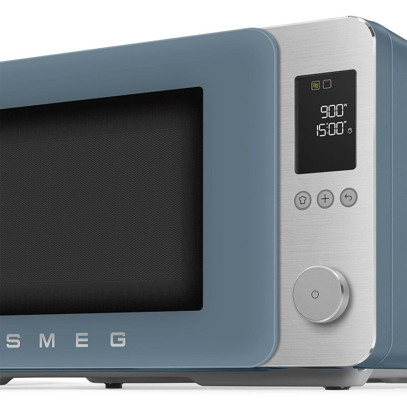 Комбинирана микровълнова фурна с горещ въздух SMEG Collezione MOC02SBMEU, 900W, 27 л, 25 програми, Плавно затваряне, Индивидуални настройки, Син
