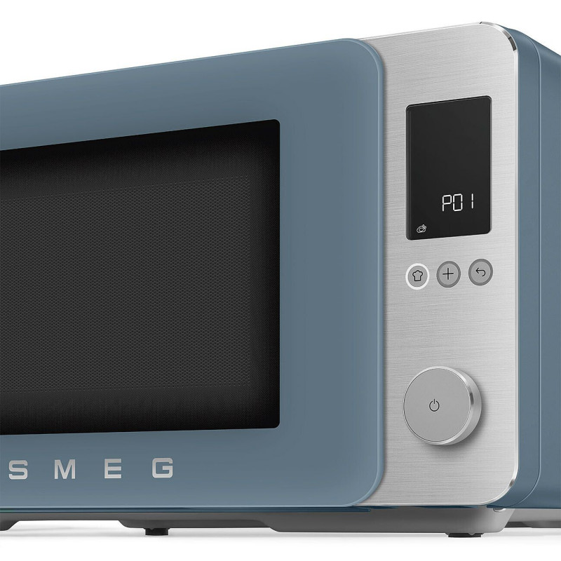 Комбинирана микровълнова фурна с горещ въздух SMEG Collezione MOC02SBMEU, 900W, 27 л, 25 програми, Плавно затваряне, Индивидуални настройки, Син