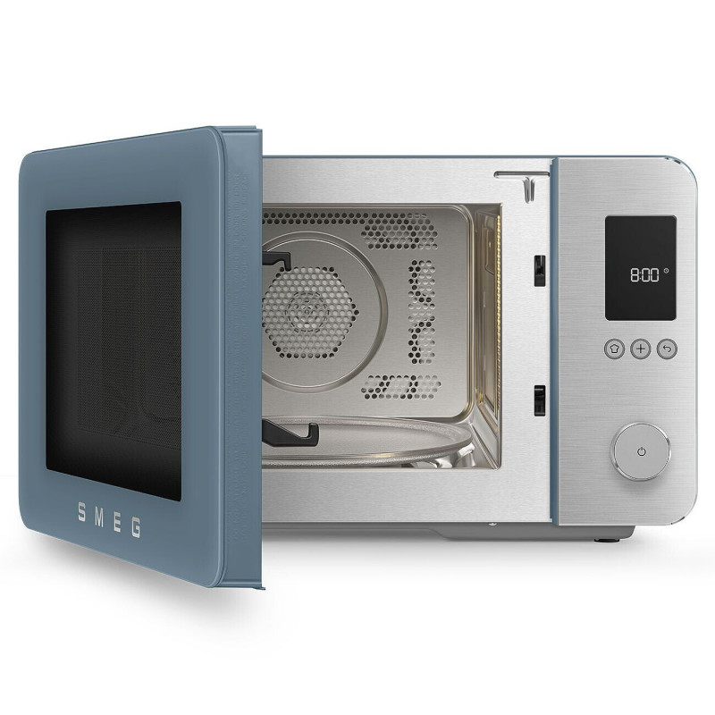 Комбинирана микровълнова фурна с горещ въздух SMEG Collezione MOC02SBMEU, 900W, 27 л, 25 програми, Плавно затваряне, Индивидуални настройки, Син