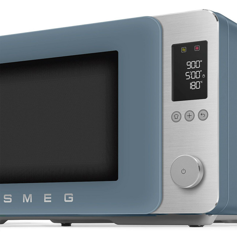 Комбинирана микровълнова фурна с горещ въздух SMEG Collezione MOC02SBMEU, 900W, 27 л, 25 програми, Плавно затваряне, Индивидуални настройки, Син
