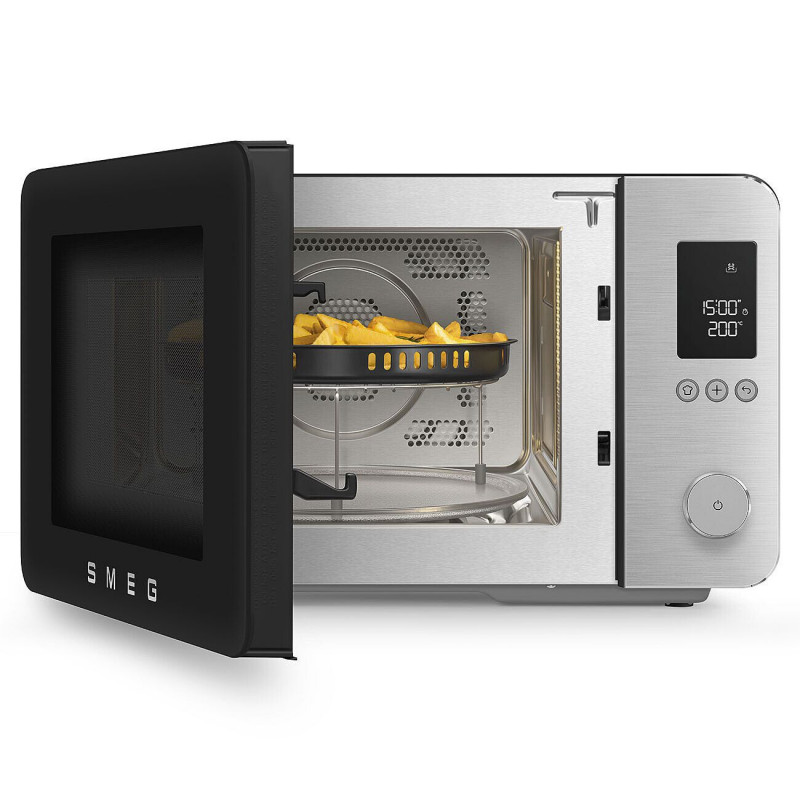 Комбинирана микровълнова фурна с горещ въздух SMEG Collezione MOC02BLMEU, 900W, 27 л, 25 програми, Плавно затваряне, Индивидуални настройки, Черен мат