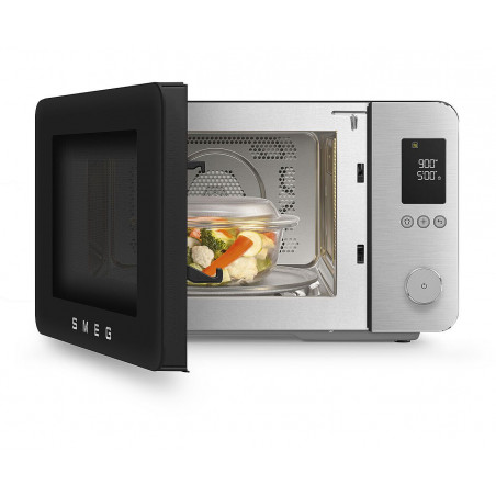 Комбинирана микровълнова фурна с горещ въздух SMEG Collezione MOC02BLMEU, 900W, 27 л, 25 програми, Плавно затваряне, Индивидуални настройки, Черен мат