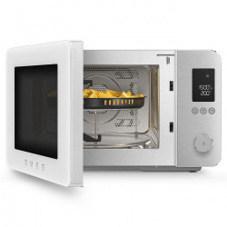 Комбинирана микровълнова фурна с горещ въздух SMEG Collezione MOC02WHMEU, 900W, 27 л, 25 програми, Плавно затваряне, Индивидуални настройки, Бял мат